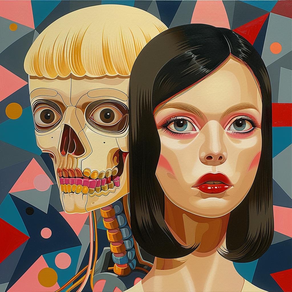 surreal  painting  woman  skeleton  art  modern  abstract  colorful  faces  strange 966039