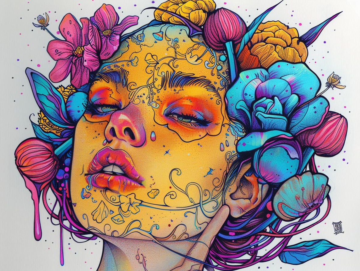 drawing  woman  makeup  flowers  colorful  vibrant  feminine  artistic  whimsical  bohemian 940782