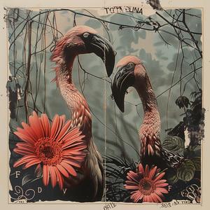 flamingos  woods  flowers  chromolithography  nature  colorful  vibrant  tropical  birds  realistic 1061137