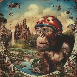 monkey  circle  painting  chromolithography  artwork  illustration  man  whimsical  colorful  scene 1050830