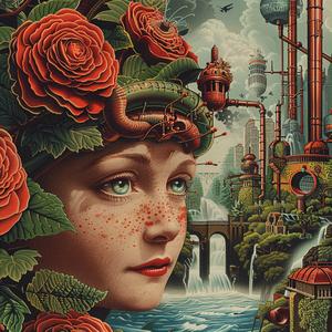 chromolithography  portrait  woman  roses  city  colorful  art  figurative  creative  modern 1059721
