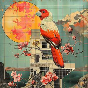 bird  building  sun  nature  chromolithography  colorful  realistic  outdoor  scenery  vibrant 1058506