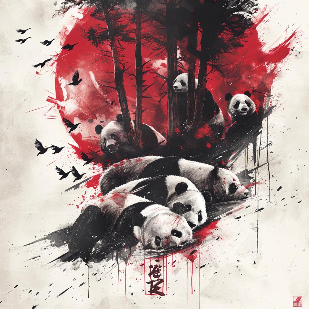 panda  painting  red  black  artistic  abstract  colorful  animal  bold  expression 938438