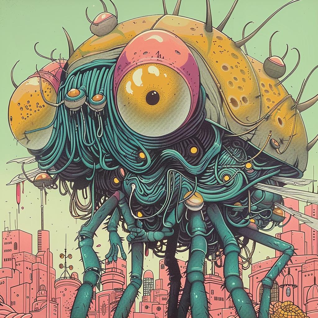 cartoon  illustration  insect  hyper-detailed  retro  futuristic  art  silkscreen  design  whimsical 923500