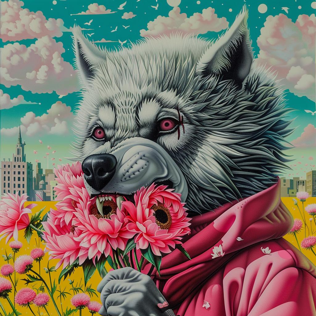 wolf  flowers  field  surreal  painting  nature  creative  colorful  art  fantasy 1016862