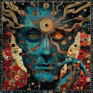 رسوم هزلية قديمة، فن حديث، سريالية، تنقيط، ذهبي، نيلي، أزرق مخضر، رسم توضيحي، اندماج 1076759