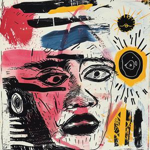 surreal  album  cover  painting  face  sun  risograph  symbolist  hyper-realistic  screenprinting 1079317