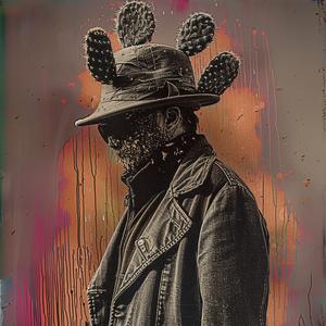 man  hat  gun  portrait  painting  wildwest  character  cactus  whimsical  art 1039218