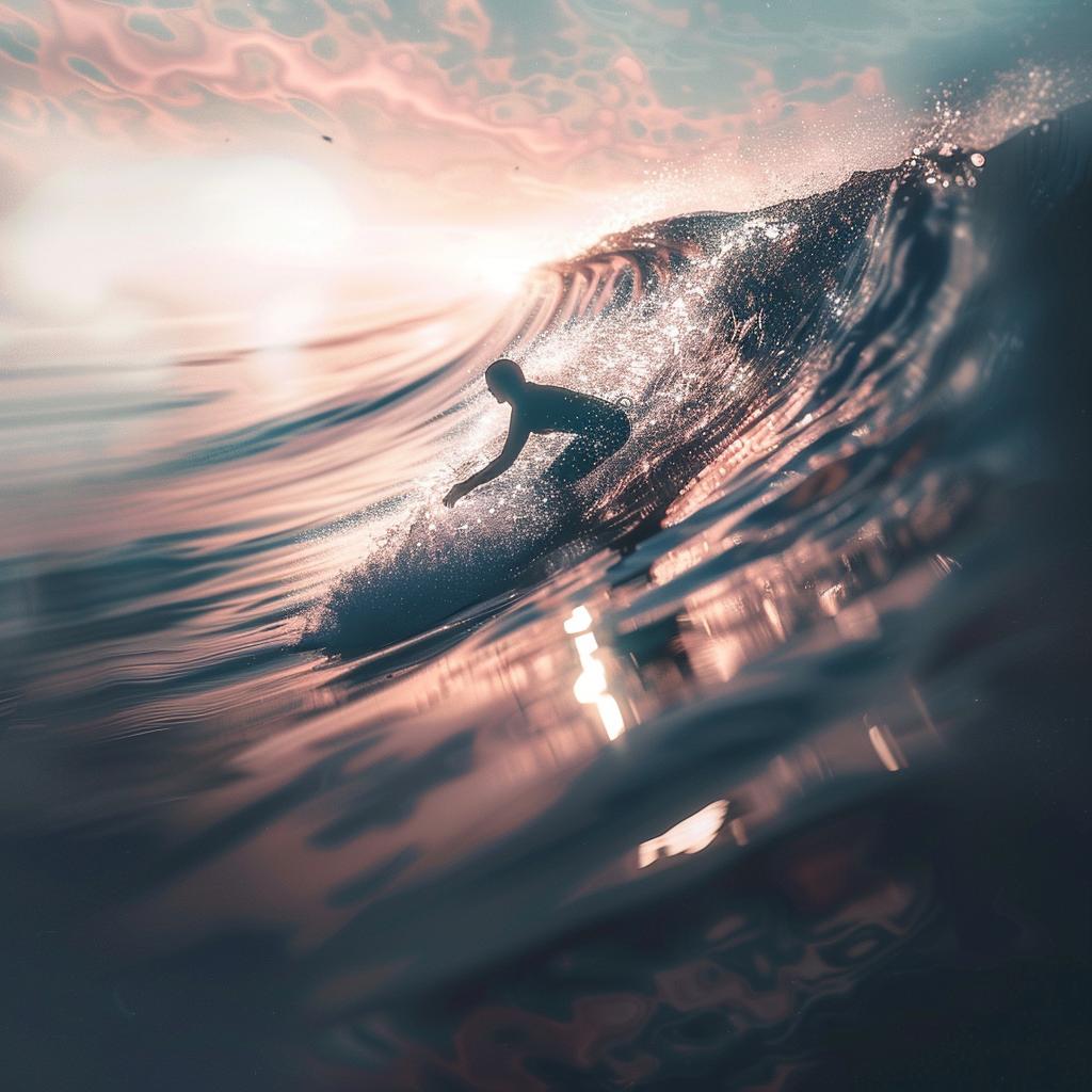 تصوير أمواج الأمواج، ضوء غروب الشمس، واقعي، مفصل، ألوان جميلة، فن 1033754