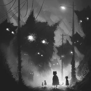 black  white  cats  dark  road  illustration  contrast  details  HDR  caninecore 1078742