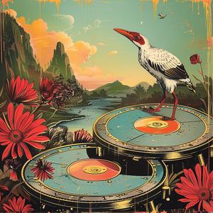 bird  flowers  circular  device  chromolithography  nature  whimsical  bright  illustration  art 1041012
