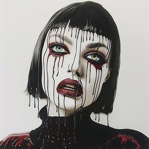 امرأة وجه دموي درامي فني عاطفي ملون صورة تجريدية مكثفة 1073836