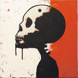 skeleton  background  encaustic  impasto  palette-knife  Saul Bass  Noma Bar  vibrant  red  orange 1066156