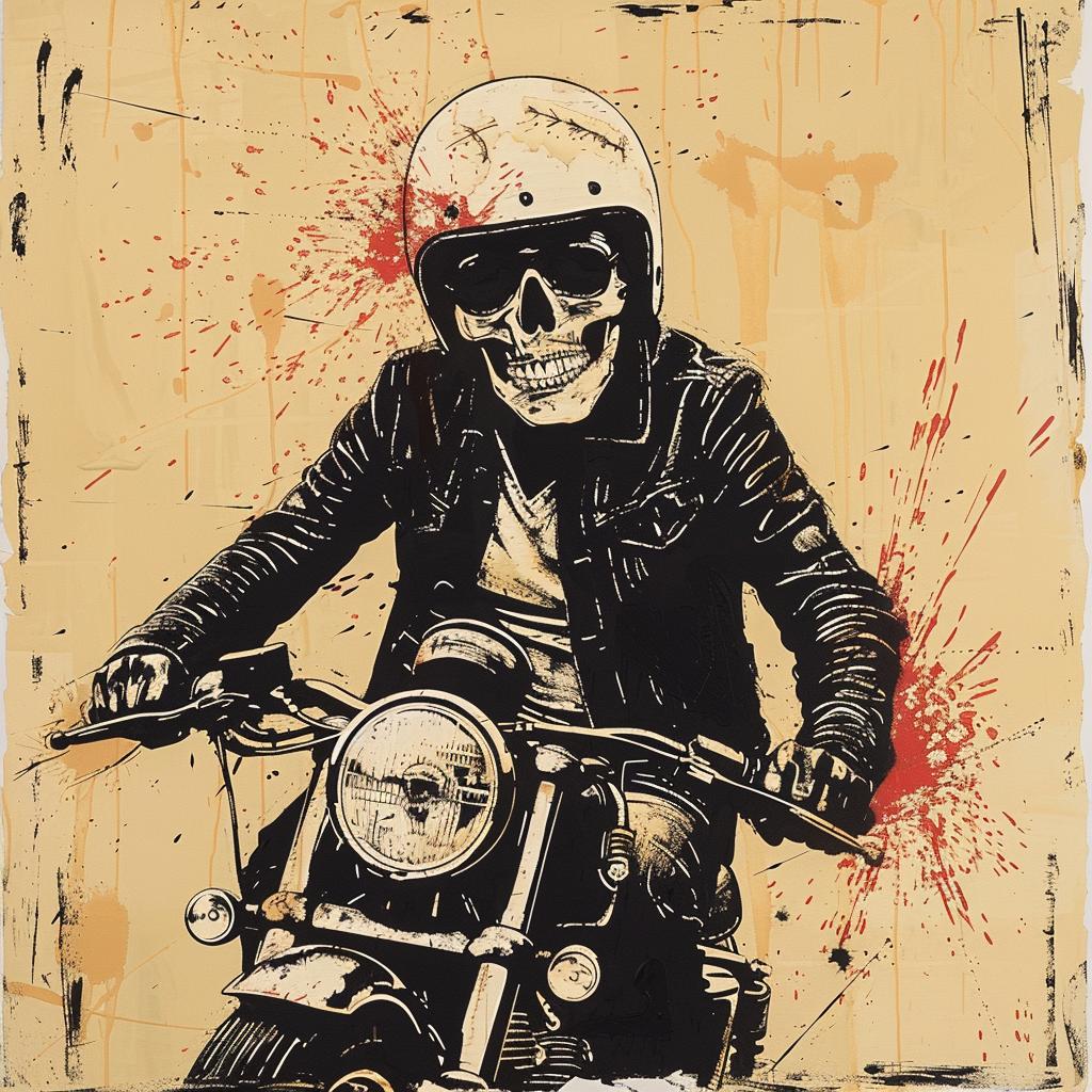 skeleton  motorcycle  painting  skullface  dark  ominous  biker  art  illustration  classic 1021502