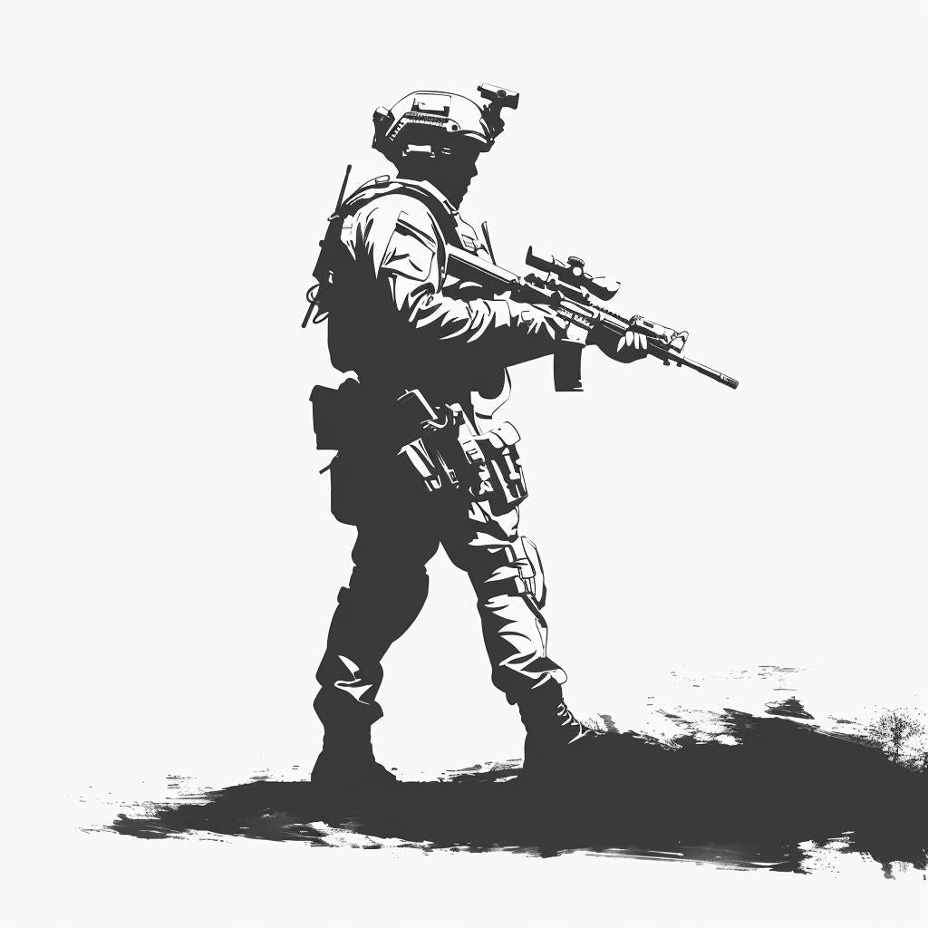 silhouette  soldier  modern  vintage  icon  bold  linocut  tattoo  black  white 952044