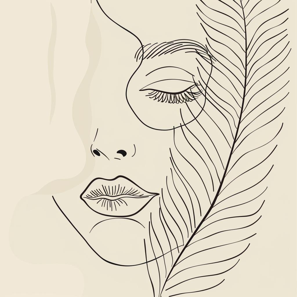 vector  illustration  minimal  boho  woman  face  feather  trendy  lineart  design 960069