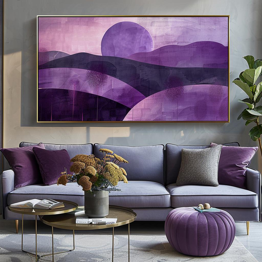purple  Boho  Midcentury  abstract  plant  clean  canvas  art  simple  colorful 1032676