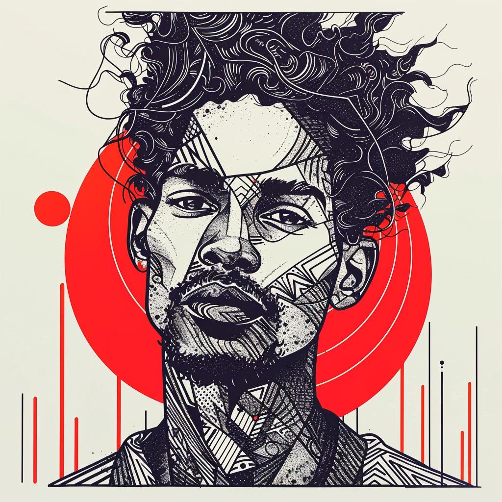 Pop Art  African-American  man  hair  drawing  red  circle  white  background  illustration 937945