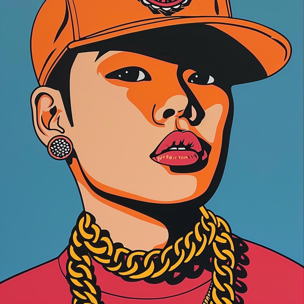 Shiba Inu  rapper  gold chains  cap  vibrant  urban  stylized  playful  modern  canine 1022421