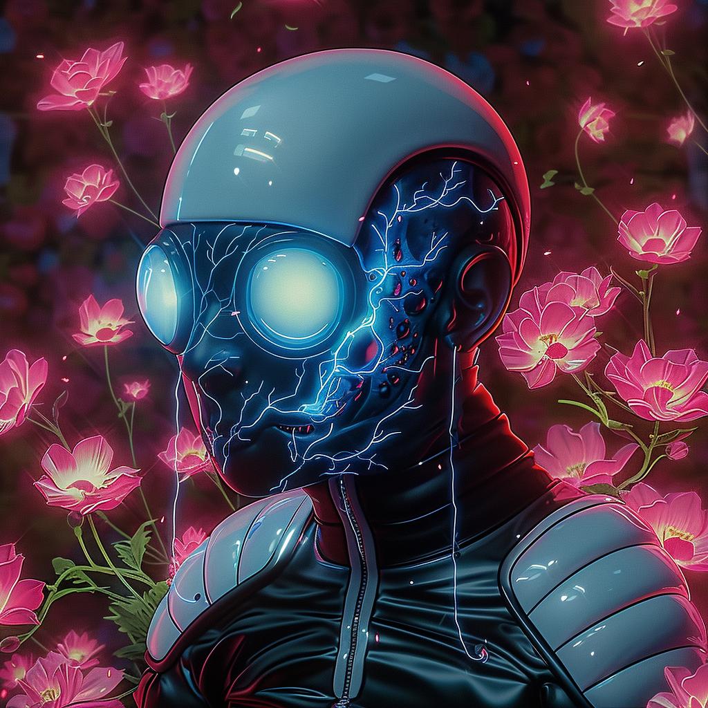 CYBORG  painting  glowing  eyes  flowers  futuristic  digital  nature  contrast  colorful 1016667