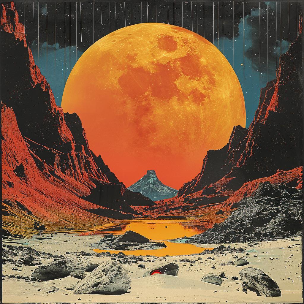 surreal  album  cover  hyper-realistic  screenprinting  moon  sky  red  Aaron  Draplin 960586
