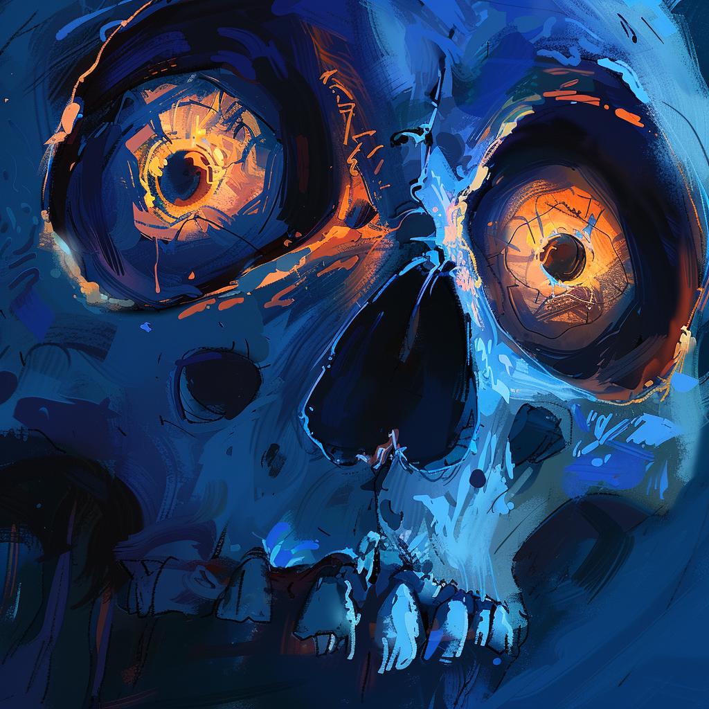 skull  glowing  eyes  cartoon  Ralph  Bakshi  close-up  2D  illustration  style 971170