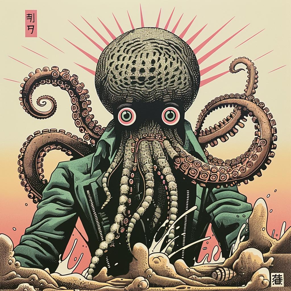 octopus  creature  japanese  jacket  illustration  strange  whimsical  unique  colorful  design 946237