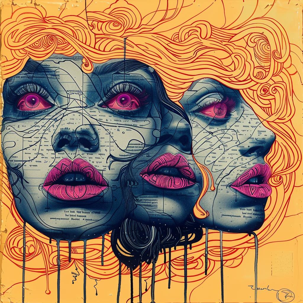 women  colored  hair  pink  impasto  encaustic  expression  vibrant  portrait  modern 947711