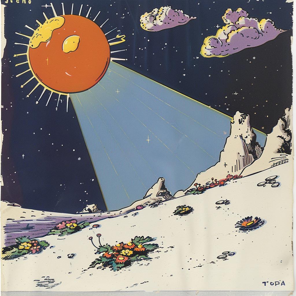 album  art  flowerpunk  Ralph  McQuarrie  sunshine  mountain  flowers  teal  orange 941933