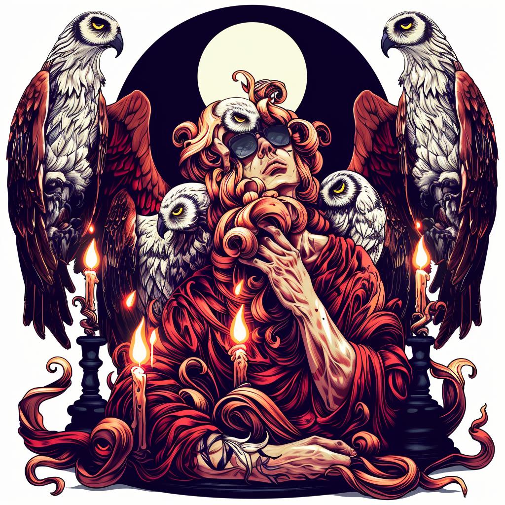 provocative  art  spiritual  dark  occult  naturalistic  owl  candles  introspective  man 933525