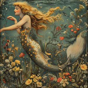 mermaid  ocean  flowers  plants  chromolithography  colorful  fantasy  underwater  nature  art 1059280