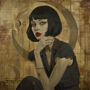 vampire  moonlight  painting  woman  crescent  stool  art  stylized  El  Lissitzky 1058660
