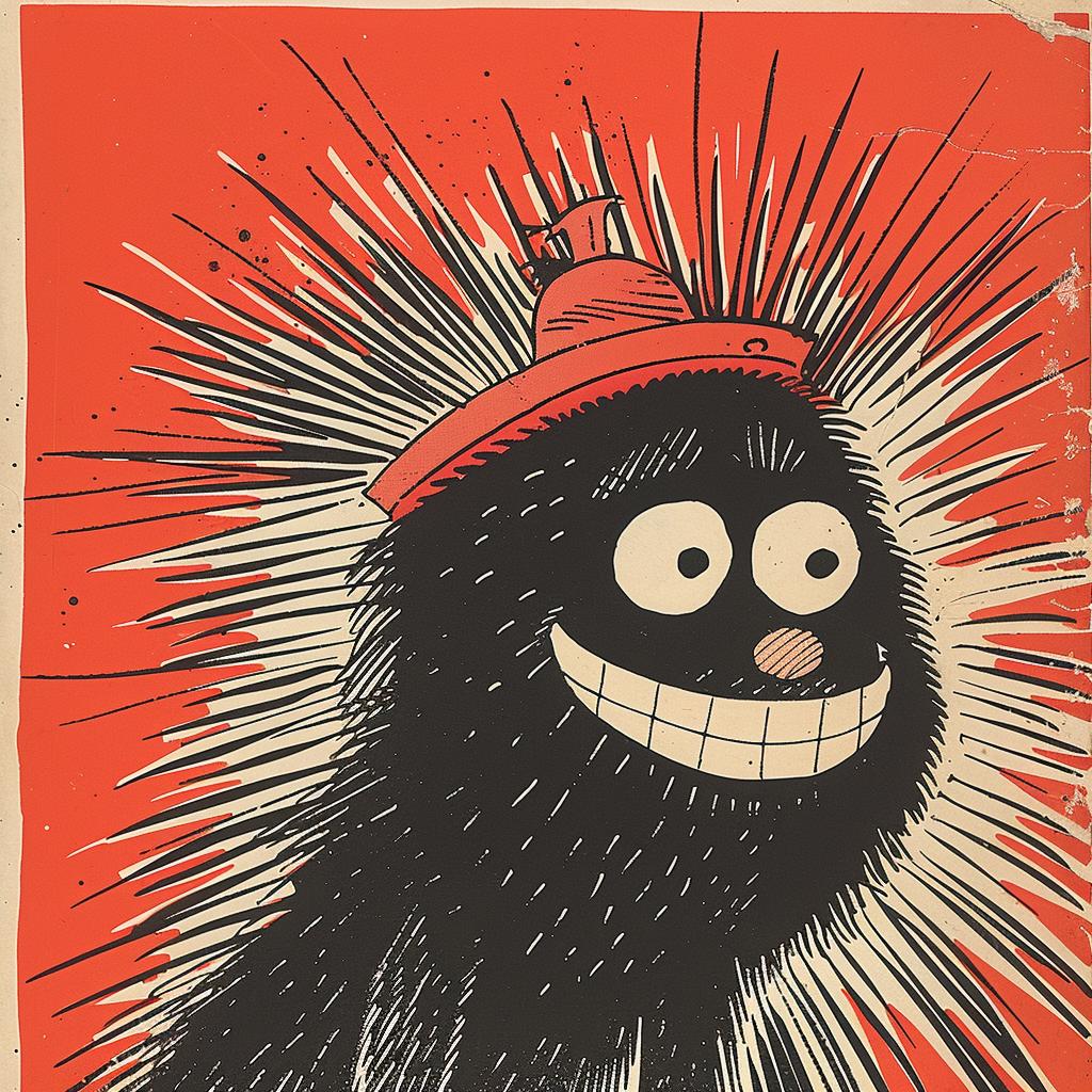 porcupine  bucket  cap  creature  Jack Kirby  1950s  comic  vibrant  illustration  portrait 920395