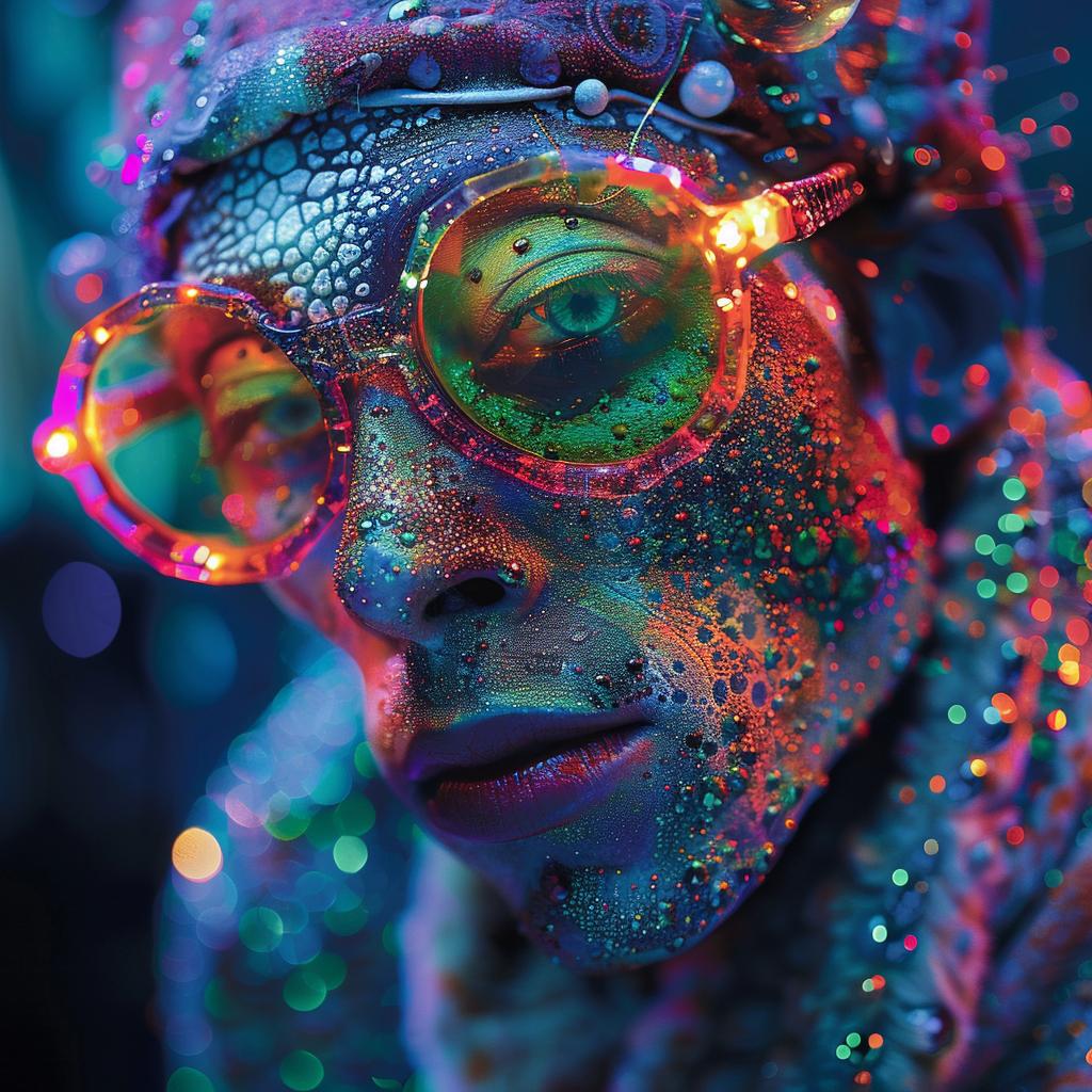 surreal  sci-fi  photo  neon  lights  makeup  glasses  man  colorful  odd 965798