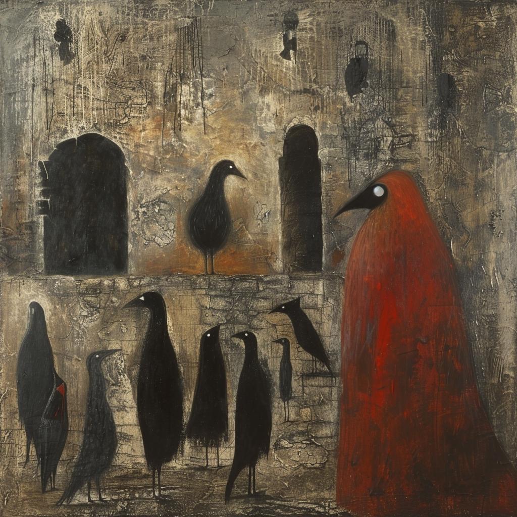 horror  surreal  red  woman  birds  stone  building  terrifying  symbolism  dreamlike 1021761