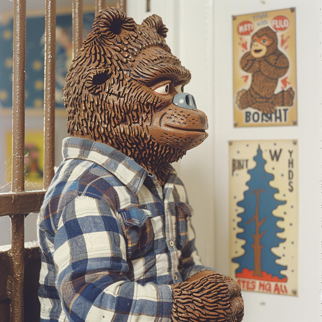 Sasquatch  jail  convict  man  bear  costume  wall  raw  style  funny 962688