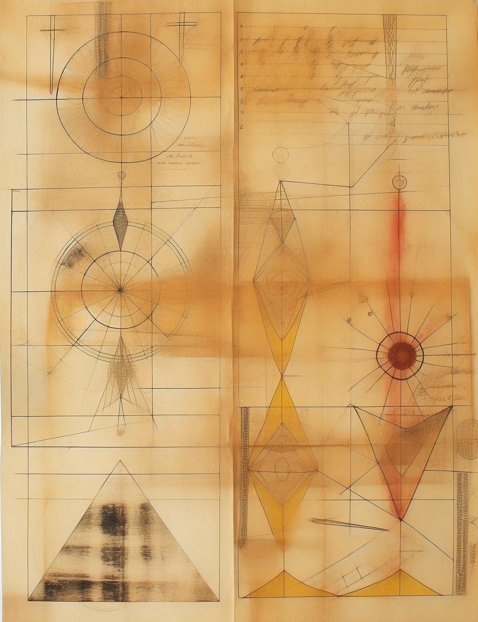 vintage  ledger  paper  geometric  triangle  circle  sun  drawing  stained  medieval 961947