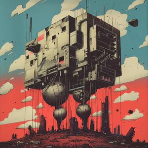 ملصق مدينة السماء مستقبلي سريالي فائق الواقعية طباعة الشاشة Mitsumasa Anno Stalenhag 1079797