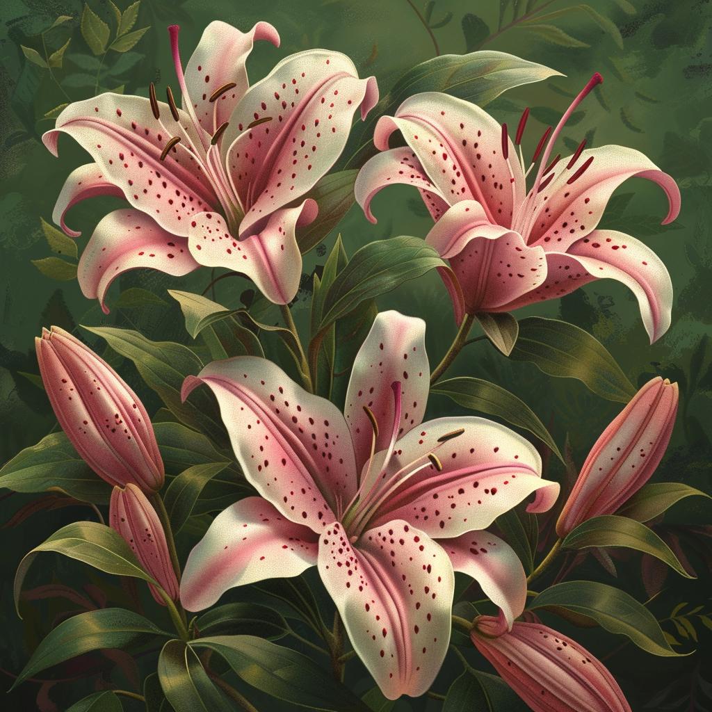 Lilies  Illustration  Green  Pink  Floral  Nature  Botanical  Art  Painting  Soft 971762