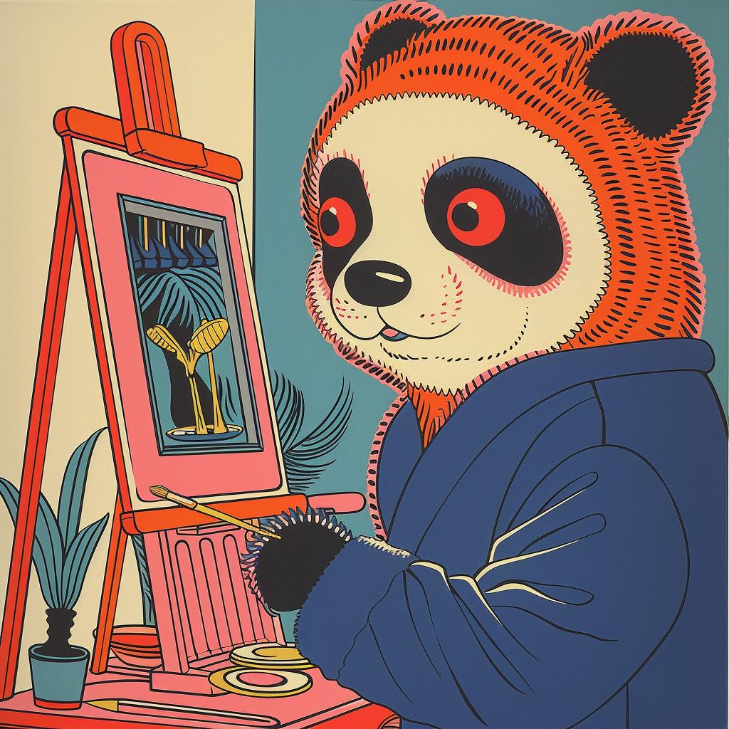 panda  artist  painting  easel  surreal  lighting  glow  natural  colors  art 962807
