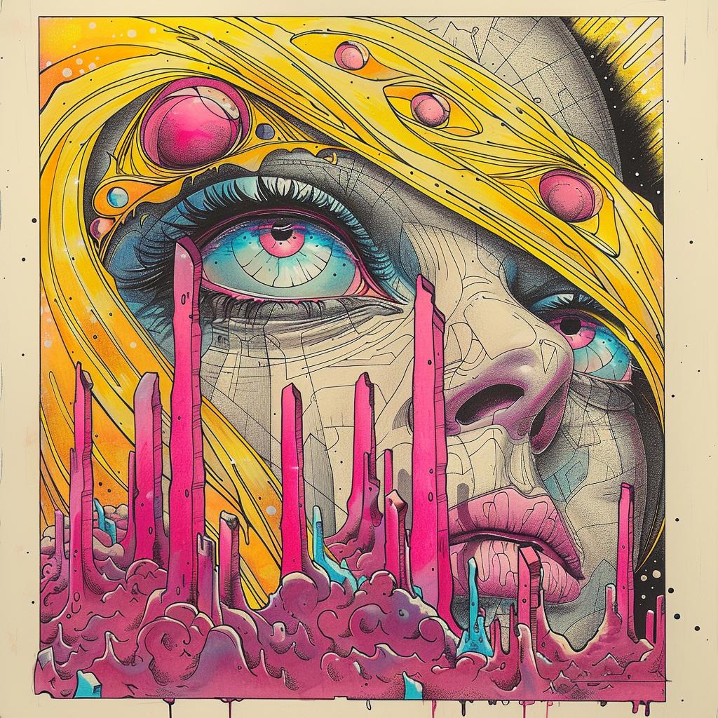 colorful  woman  pink  hair  eyes  spiritual  dark  naturalistic  art  occult 925487