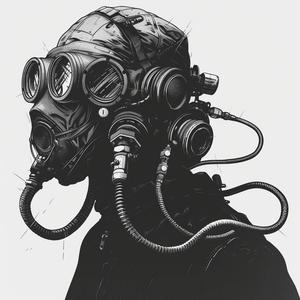 man  gasmask  hoses  black  white  drawing  linework  vector  strong  portrait 1070699