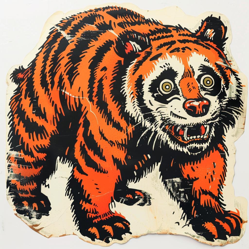 mythical  creature  panda  tiger  hybrid  illustration  colorful  whimsical  cartoonish  playful 923031
