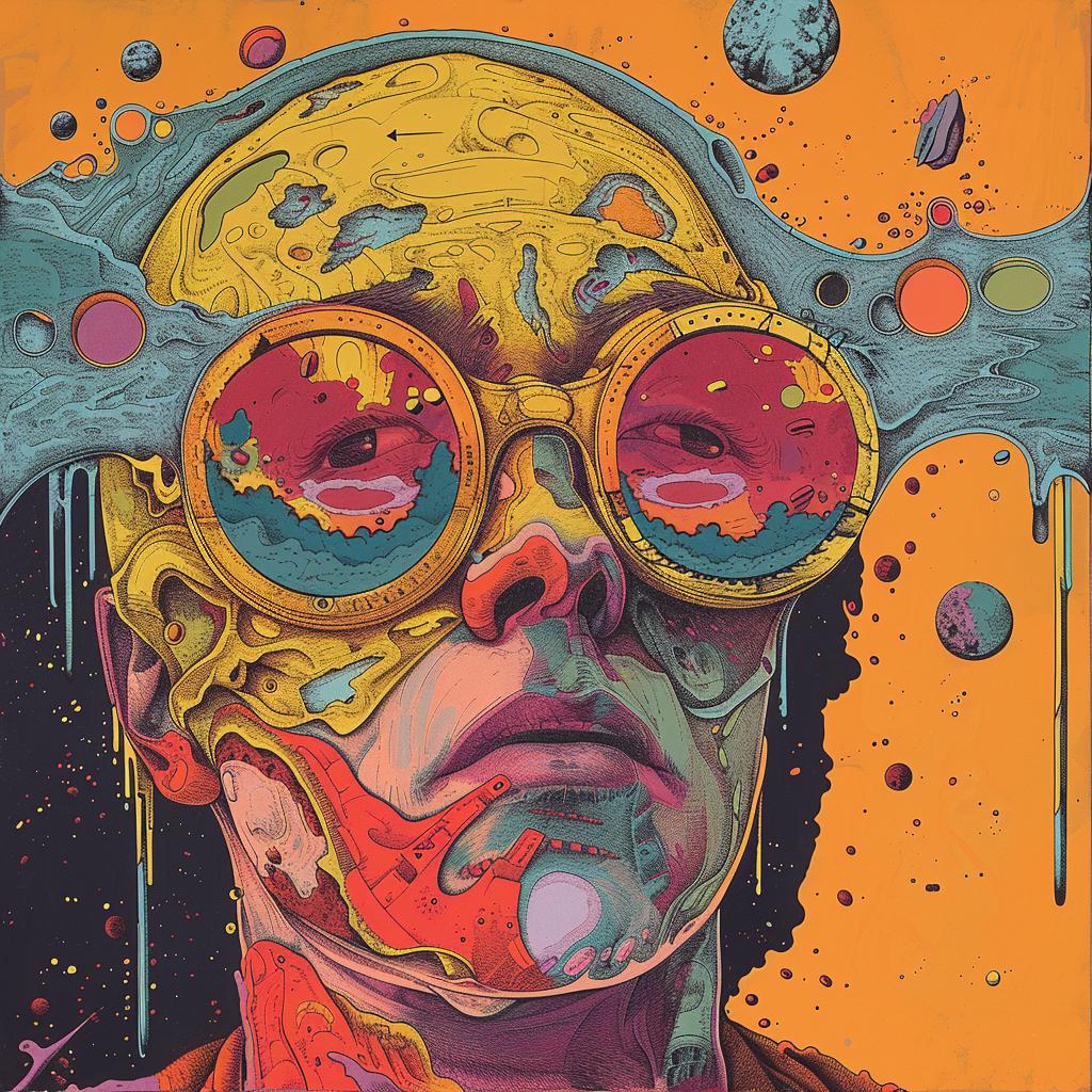 surreal  album  portrait  hyper-realistic  screenprinting  Aryz  man  glasses  colorful  artistic 960400