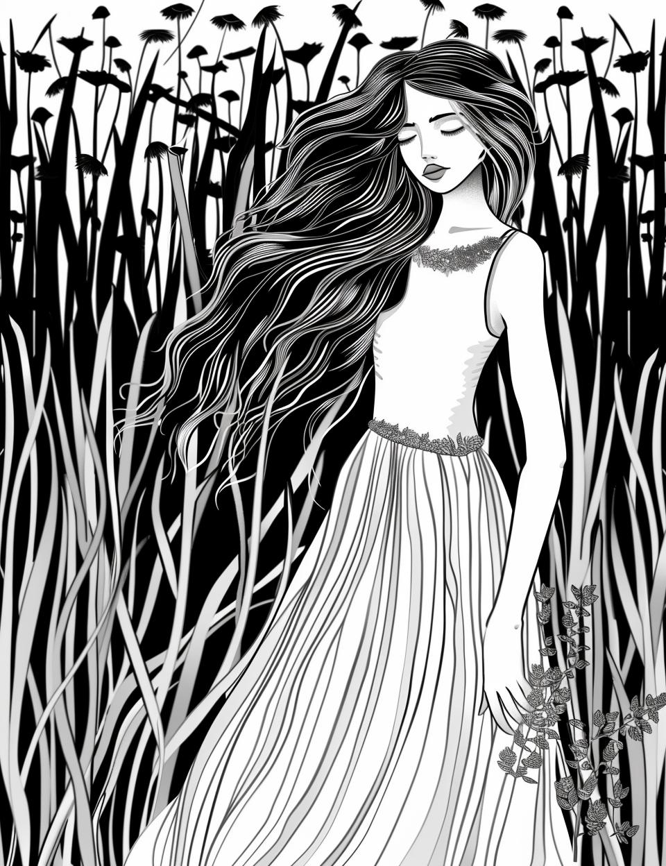 model  woman  dress  grass  coloring  drawing  art  flowers  underworld  black 953673