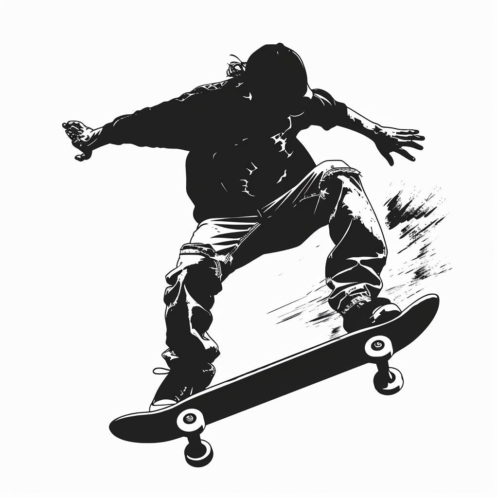 black  white  skateboarder  silhouette  minimal  vector  svg  linocut  drawing  art 952140