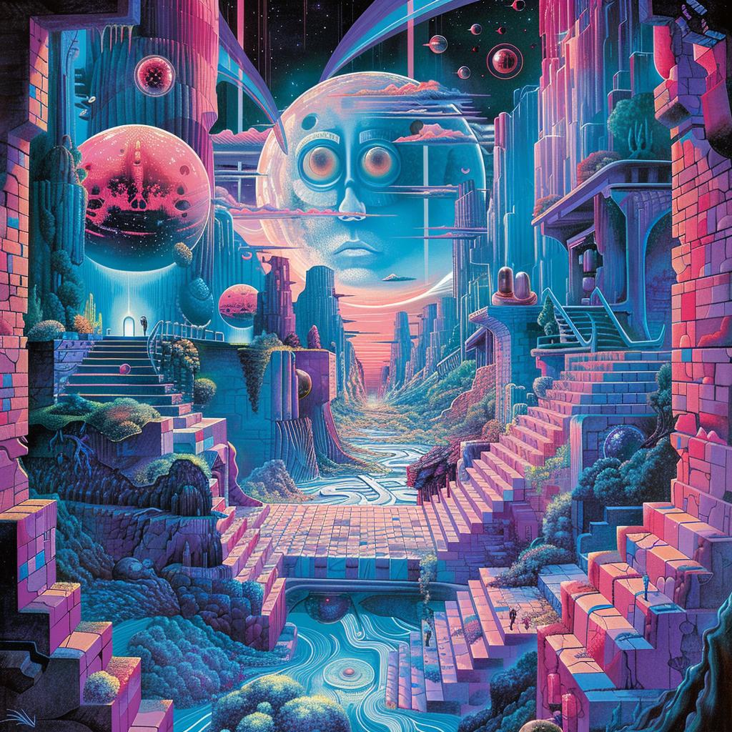 psychedelic  painting  city  moon  objects  trippy  geometric  Nychos  art  80s 960732