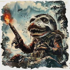 badger  gun  poster  chromolithography  vintage  illustration  artwork  animal  humor  character 1050319