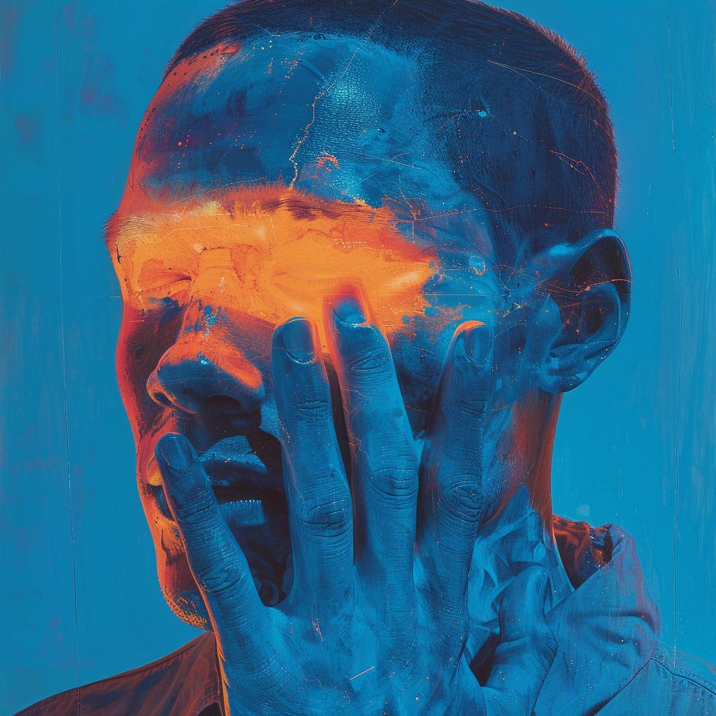 photo  painting  surreal  man  hands  face  blue  orange  unusual  lighting 1031792