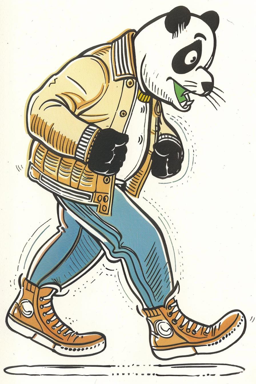 panda  jacket  boots  cartoon  streetwear  dynamic  walking  pose  stylized  urban 938812